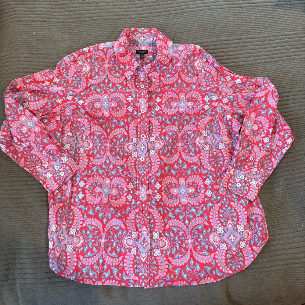 Talbots Pink and Blue Button Down Blouse - 2X petite